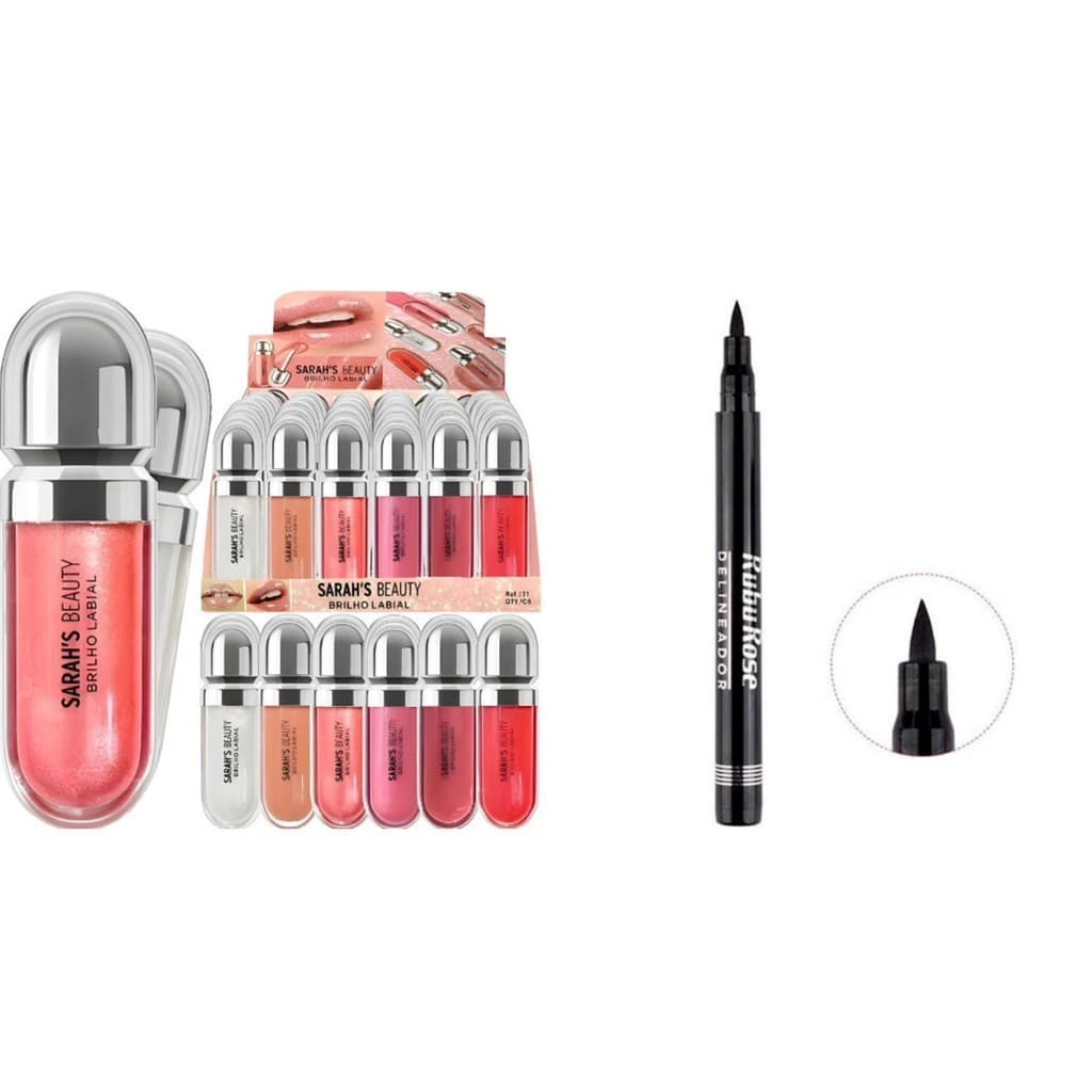 KIT Gloss Brilho Labial -Brilhante-Sarah's Beauty +Caneta Delineadora Ruby Rose HB-090