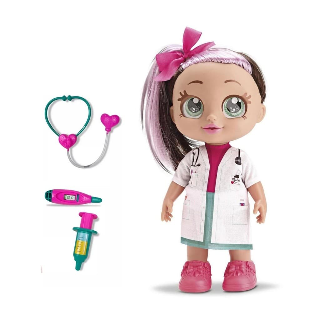 Boneca Médica Doctor 27 Em Vinil Macio Articulada C/ Estetoscópio Termômetro Caixa De Ambulância Brinquedo Infantil Bee