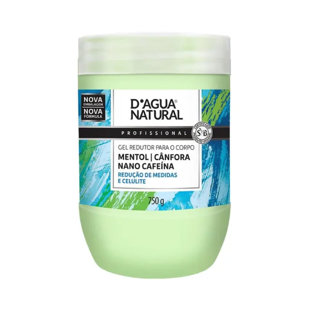 D'agua Natural Gel Redutor 750g – Redução de Medidas com Mentol e Cânfora