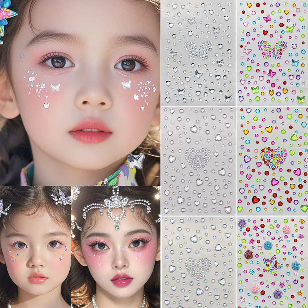Adesivo De Strass Facial 3D Rosto Mix Tamanho Fada Beleza Diamante Colorido