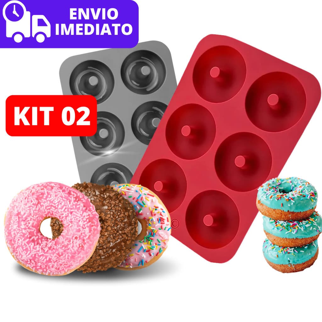 Kit 02 Forma Silicone Para Donuts e Rosquinhas Doces Mini Pudim Molde Antiaderente Premium