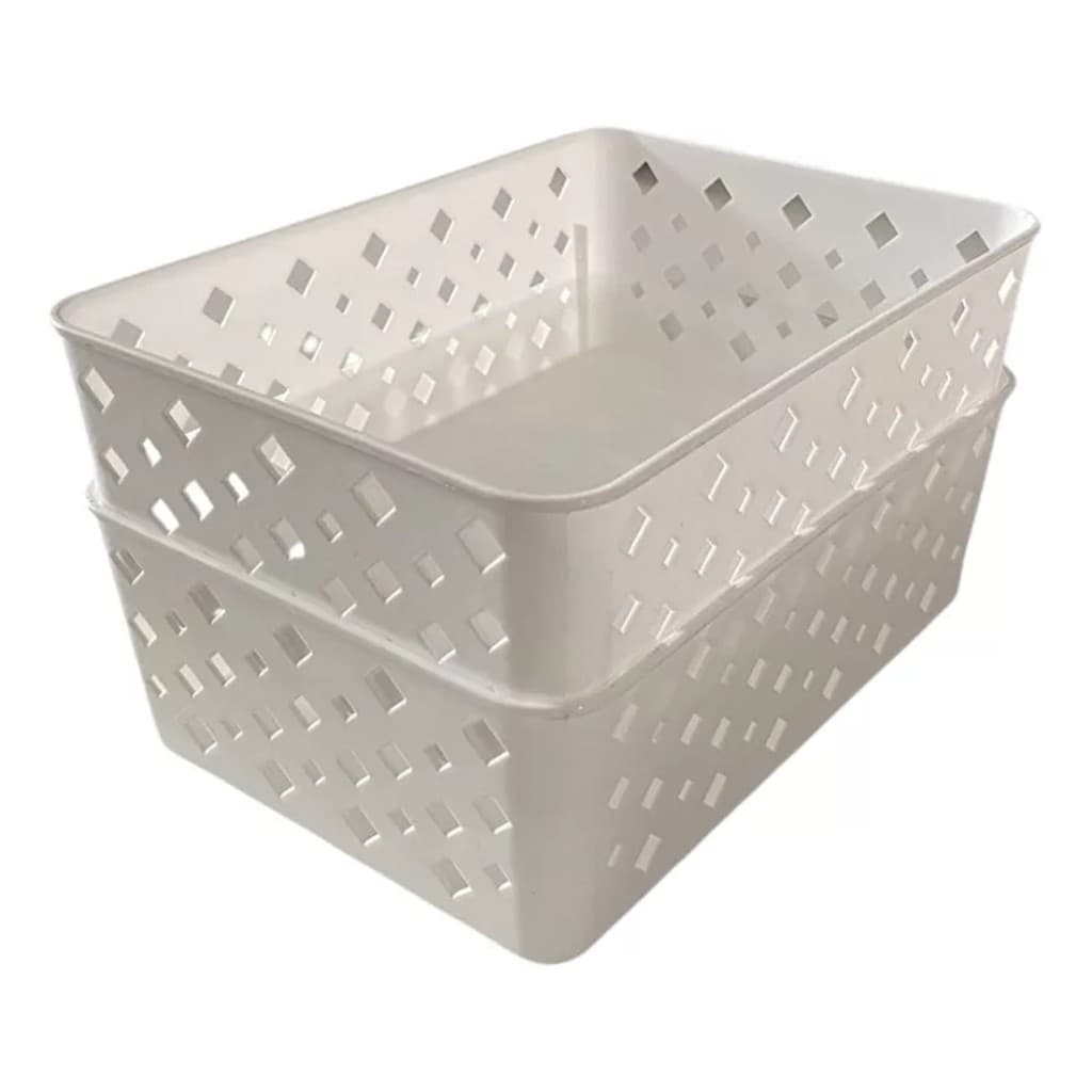 Kit 2 Cestos Empilháveis Organizadores Premium 19x13 Branco