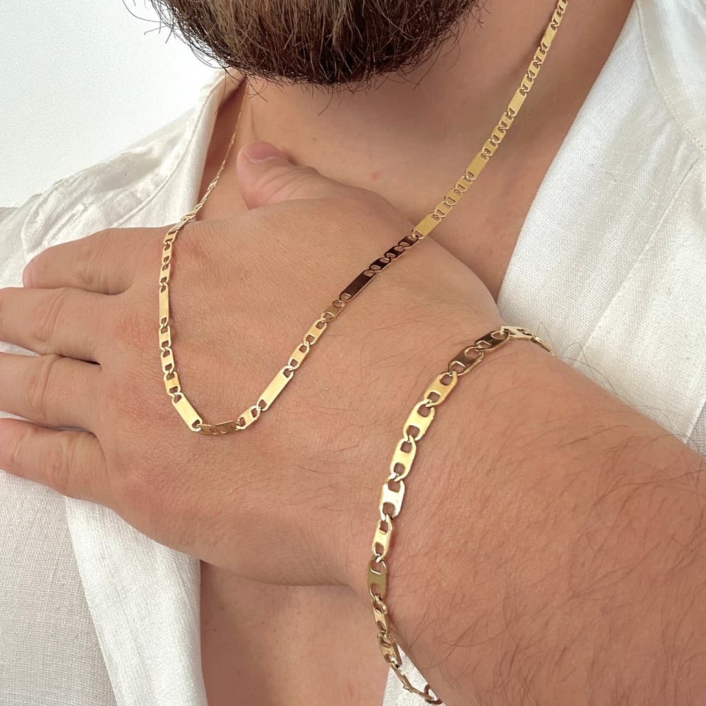 Pulseira masculina Piastrini Ouro 18K Aço inoxidável 4mm
