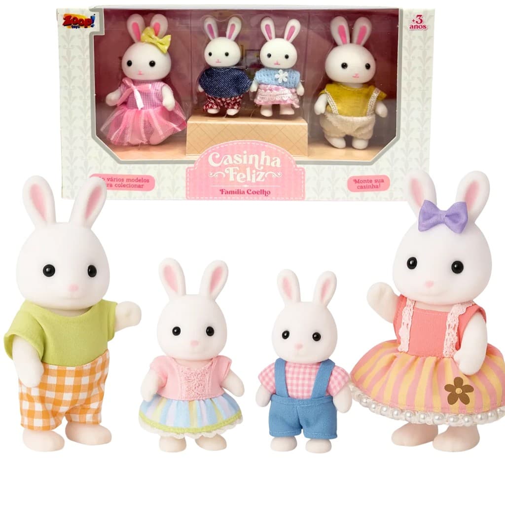 Família Coelho Casinha Feliz Bonecos Com Toque Macio Aparência Aveludada - Presente E Coleção - Zoop