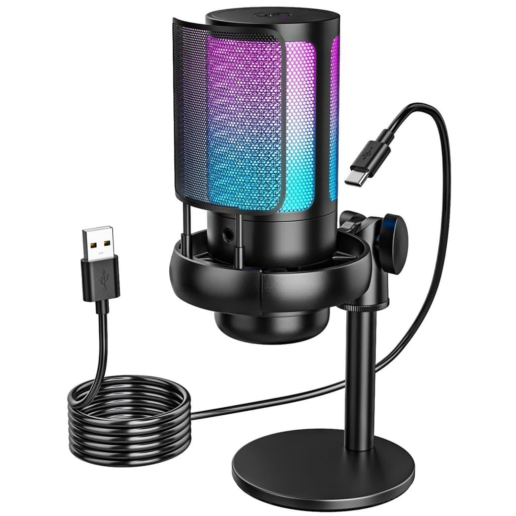 Microfone Gamer Condensador Podcast Alta Sensibilidade Rgb  - Microfones e Gravadores