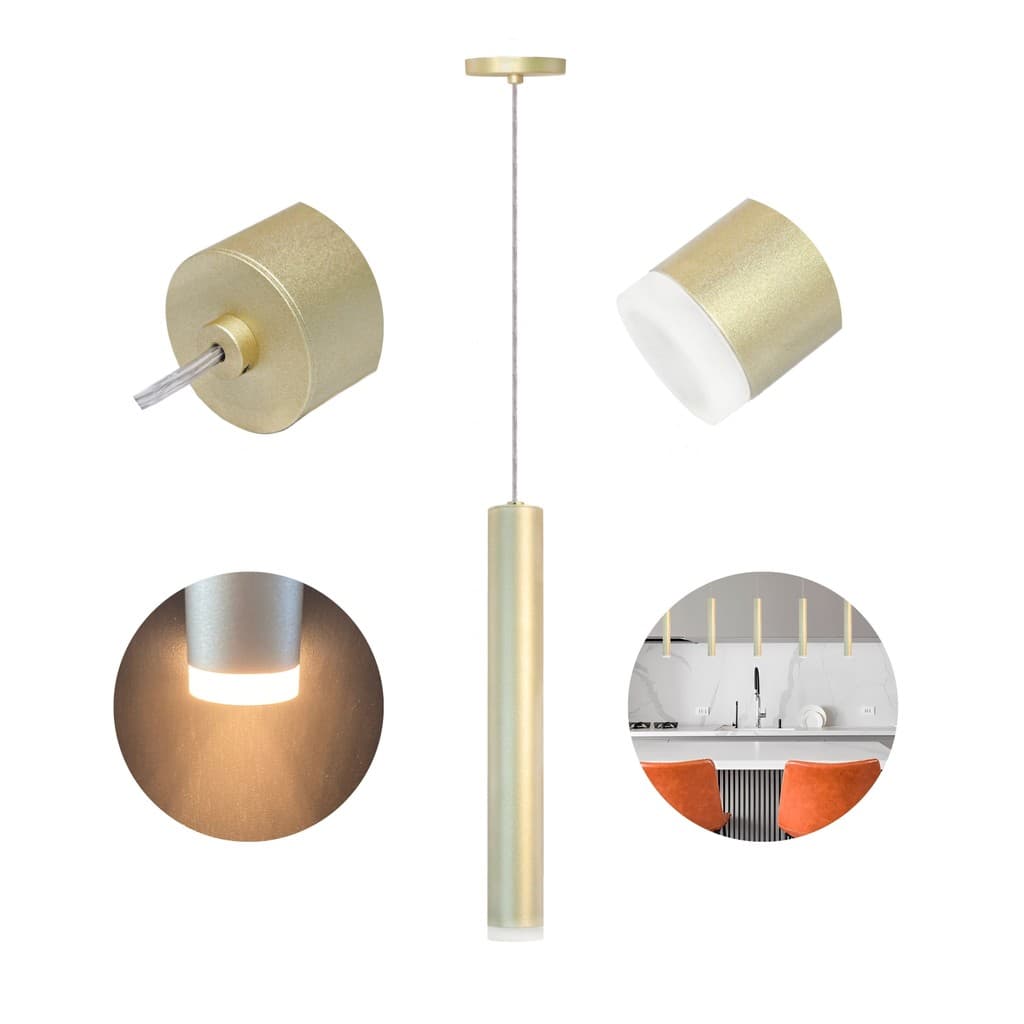 Pendente Moderno Led Tubo Acrílico Difusor para Sala Quarto Banheiro Balcão - Dourado