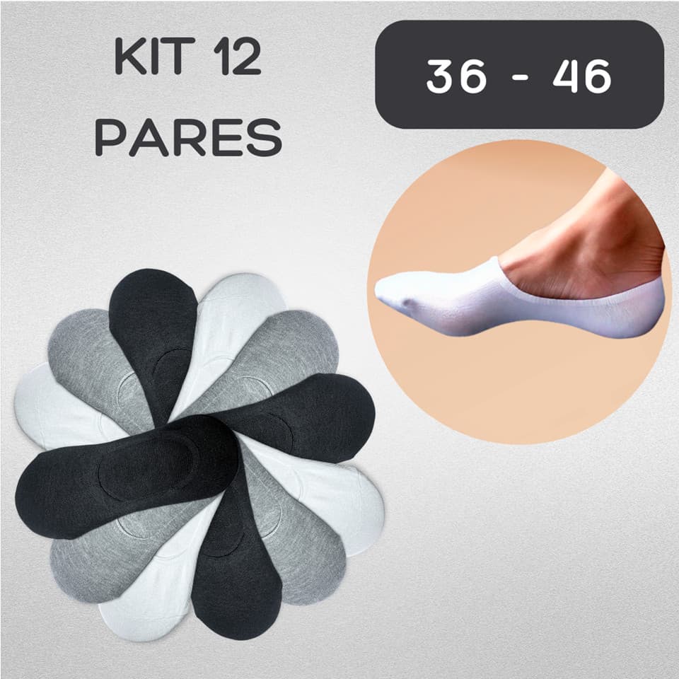 Kit Até 12 Pares Meia Soquete Invisível Unissex Respirável