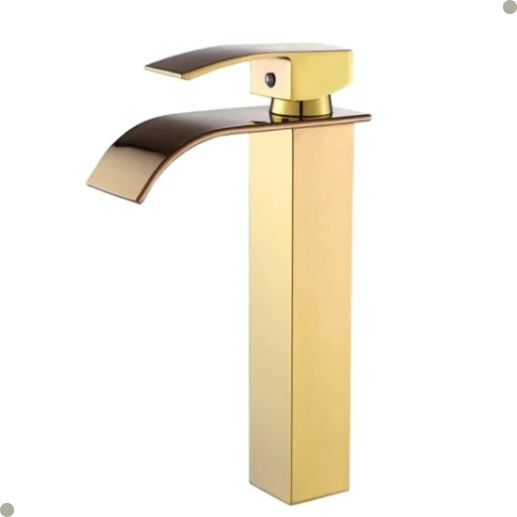 TORNEIRA BANHEIRO CASCATA MONOCOMANDO MISTURADOR LAVATÓRIO LAVABO BICA ALTA DOURADA DOURADO