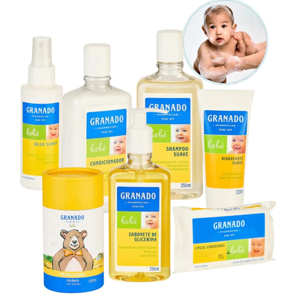 Kit Granado Bebê Hora Do Banho 7 Peças Com Sabonete Liquido