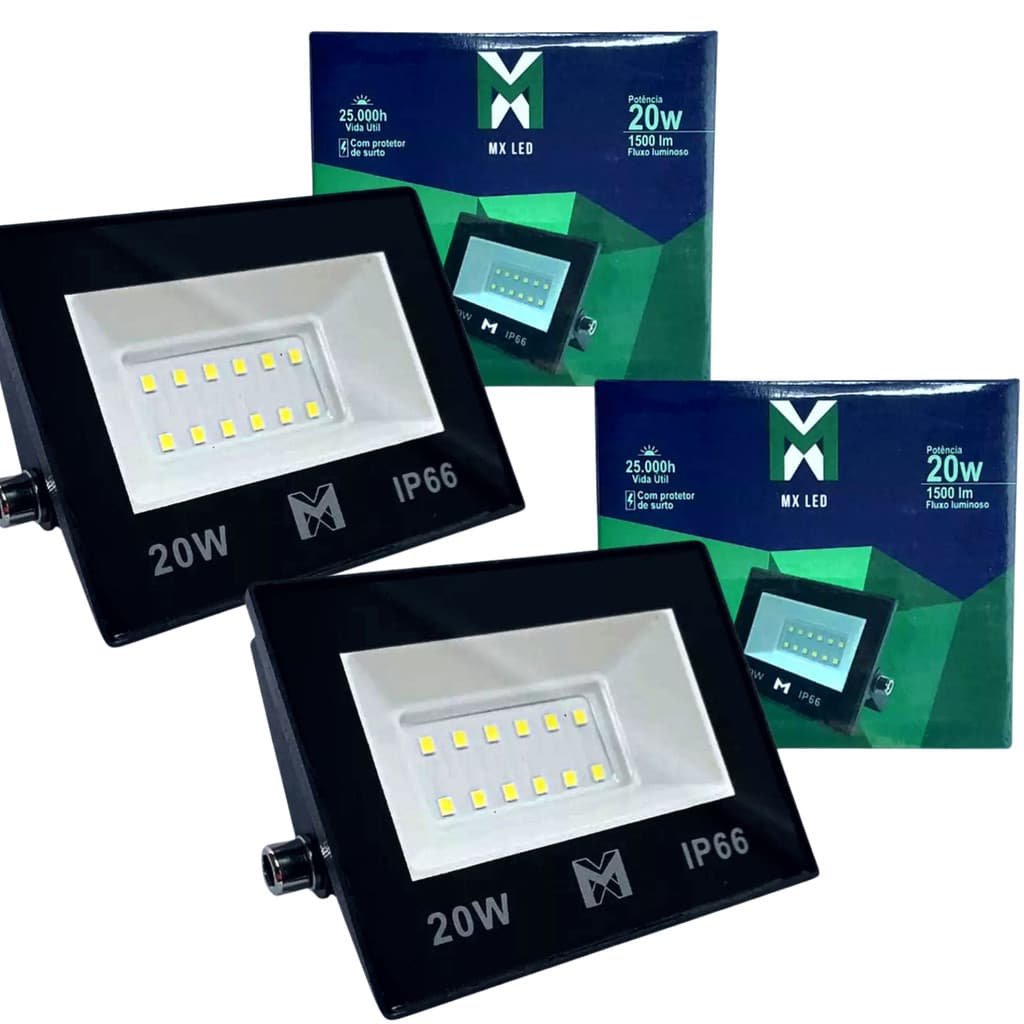 KIT 2 Refletor LED 20W IP66 A prova de agua MX LED Branco Frio