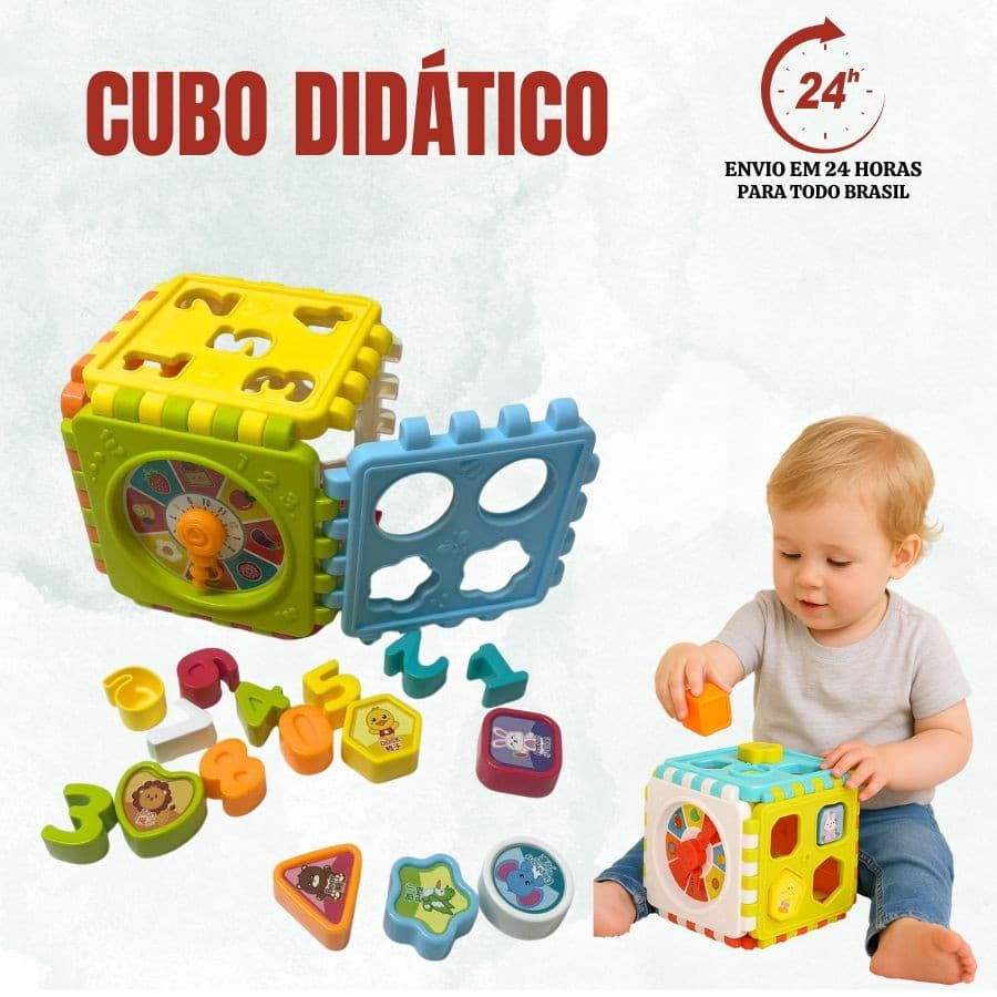 Cubo Didático Encaixe Peças Educativo Pedagógico Desmonta Colorido Bebe Criança Desenvolvimento