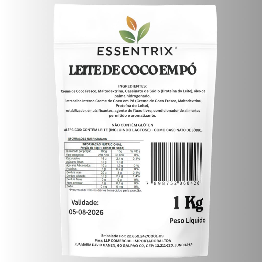 Leite de Coco em Po Essentrix 1Kg – Substituto do Leite em Po, Soluvel e Cremoso, Ideal para Receitas Doces e Salgadas