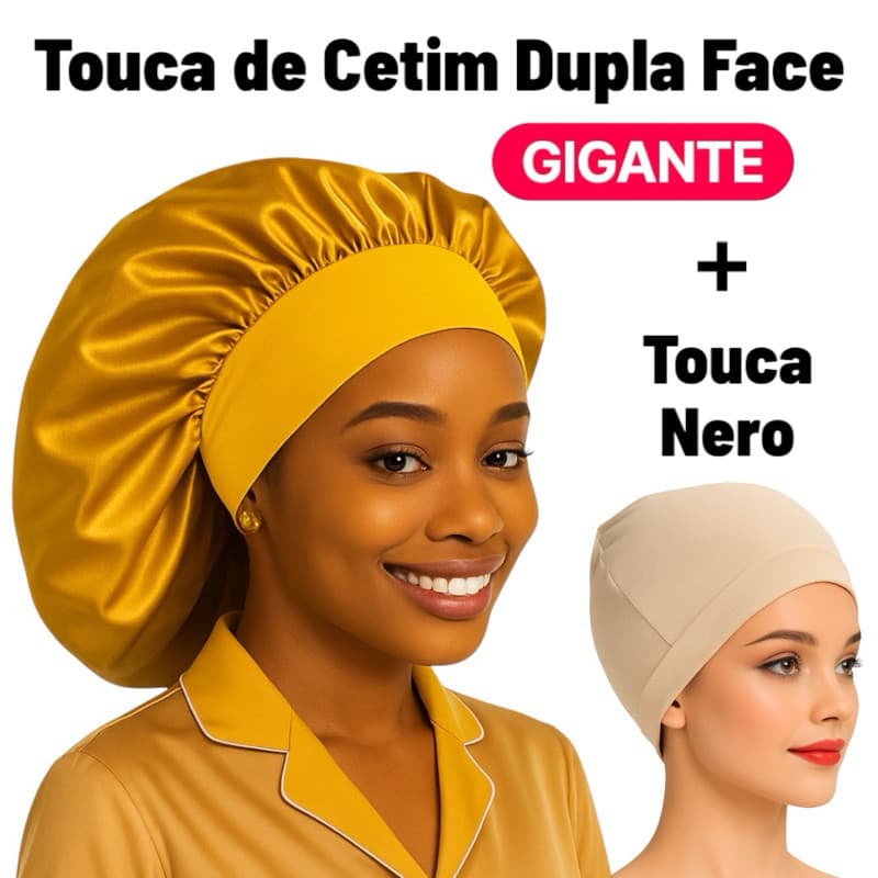Touca de Cetim Gigante Dupla Face + Nero | Proteção Capilar | Anti Frizz e Hidratação dos Fios