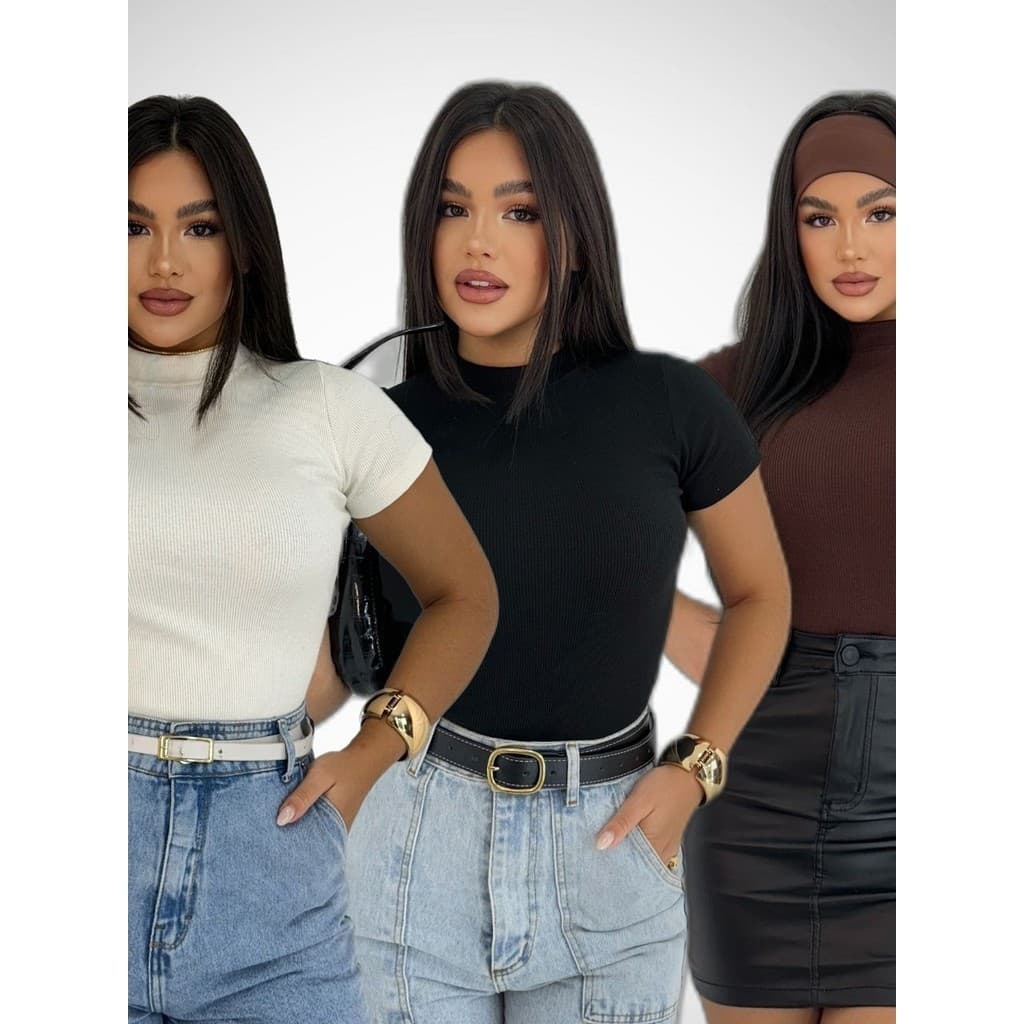 Blusa Feminina Canelada Ribana Premium Gola Alta – Estilo Casual Moda Gringa