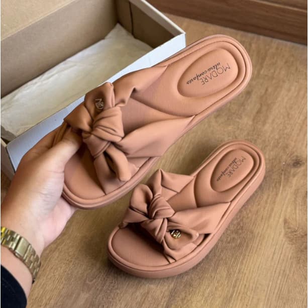 Chinelo Feminino Sandália Modare Ortopédico Slide Detalhe Laço Ultraconforto Leve Macio 7208.101
