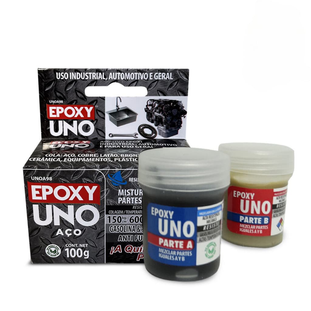Super Cola Epoxi Alta Temperatura Uno Solda Fria Aço 100G
