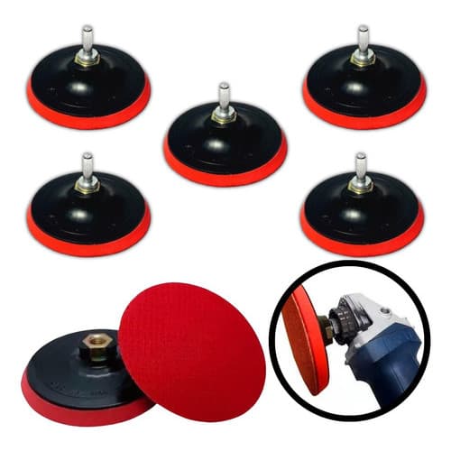 Kit 5 Suporte Lixadeira Furadeira 115mm Boina Borracha Polimento Lixamento Funilaria Carpintaria