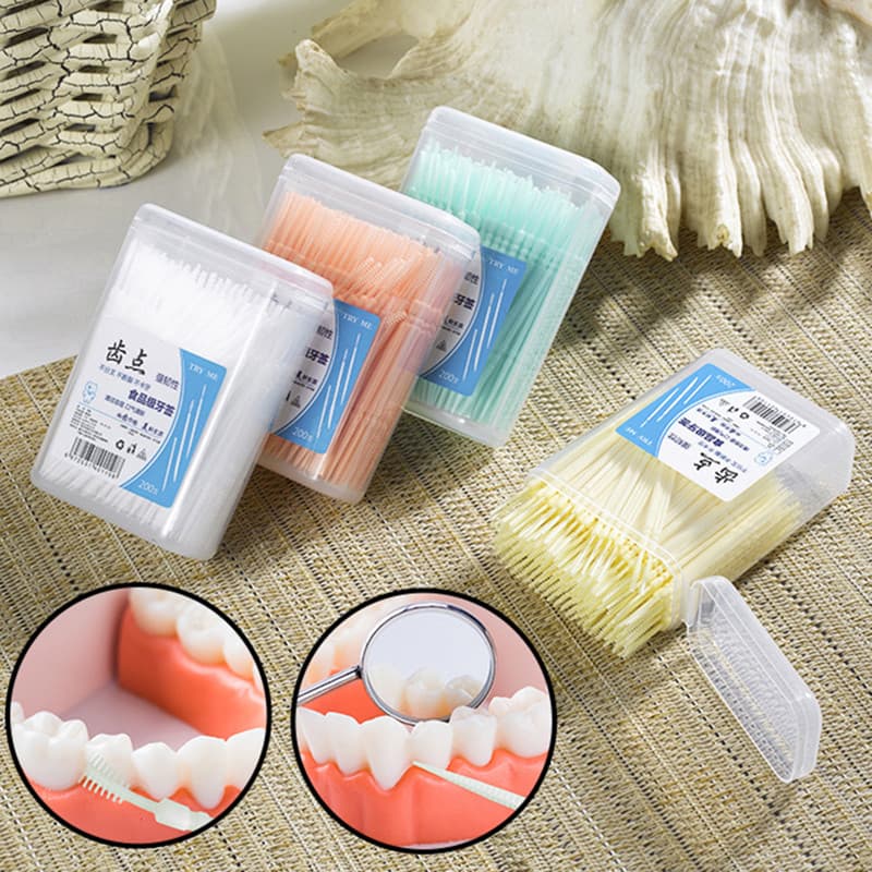 200Pcs Escova Interdental Oral Care Toothpick Floss Limpeza Dentária Higiene Descartável Com Cabeça Dupla
