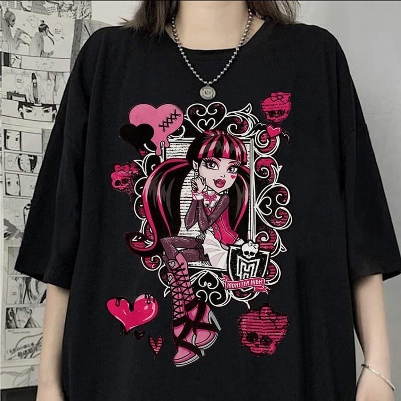 Camiseta Mujer Manga Corta Con Estampado NiñA Dibujos Animados Estilo GóTico