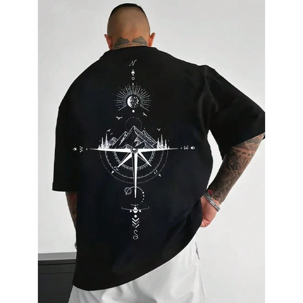 Camiseta OverSized Bússola (ESCUDO) E (COSTAS) Masculina Feminina Algodão Camisa Costura Reforçada Unissex StreetWear