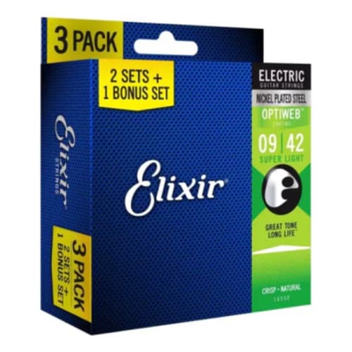 Kit 3 Encordoamento Elixir S Light 09 Optiweb Guitarra 16550