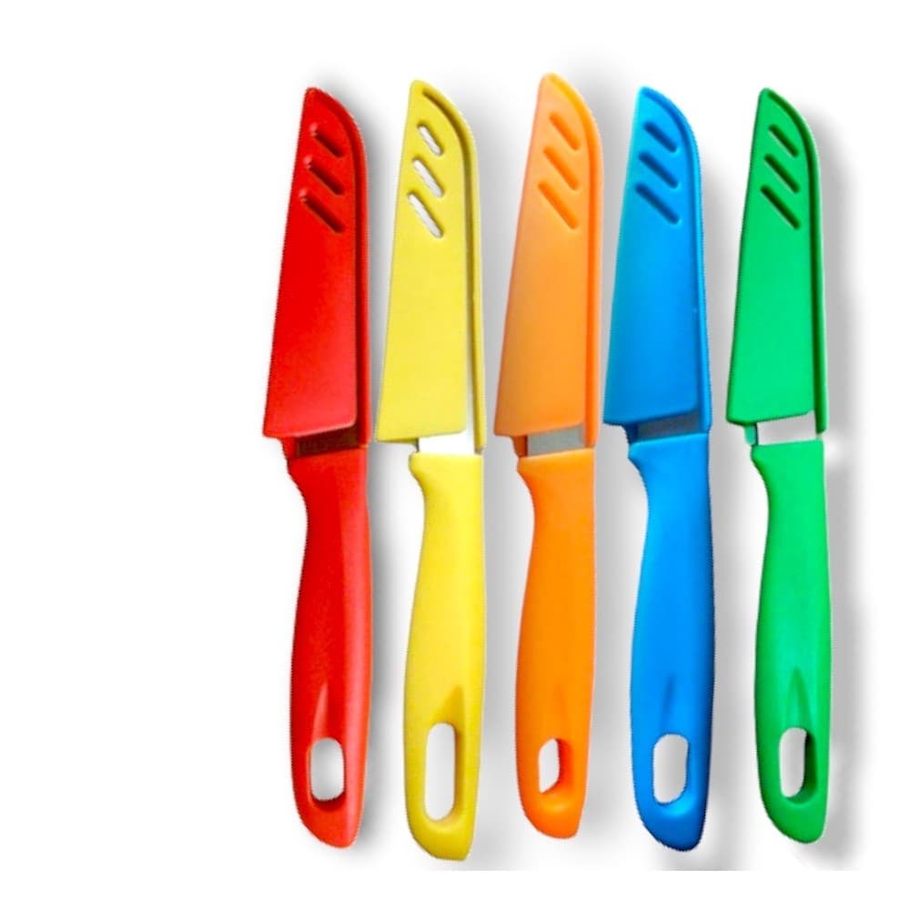 Kit com 5 Facas Afiada Lâmina Aço Inox Cozinha com Capa de Proteção
