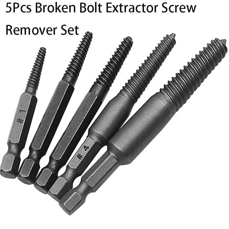 Conjunto Extrator De Parafuso Quebrado De 5 Unidades , Kit De Ferramentas Sextavadas Elétricas Com Brocas Centrais