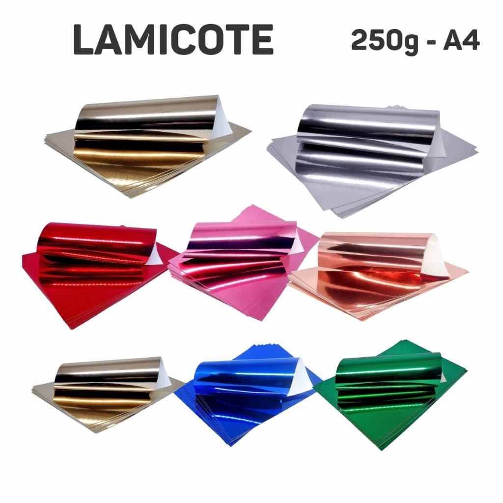 Papel Laminado Lamicote Artesanato 250g 10 Folhas Tamanho A4 | Diversas Cores