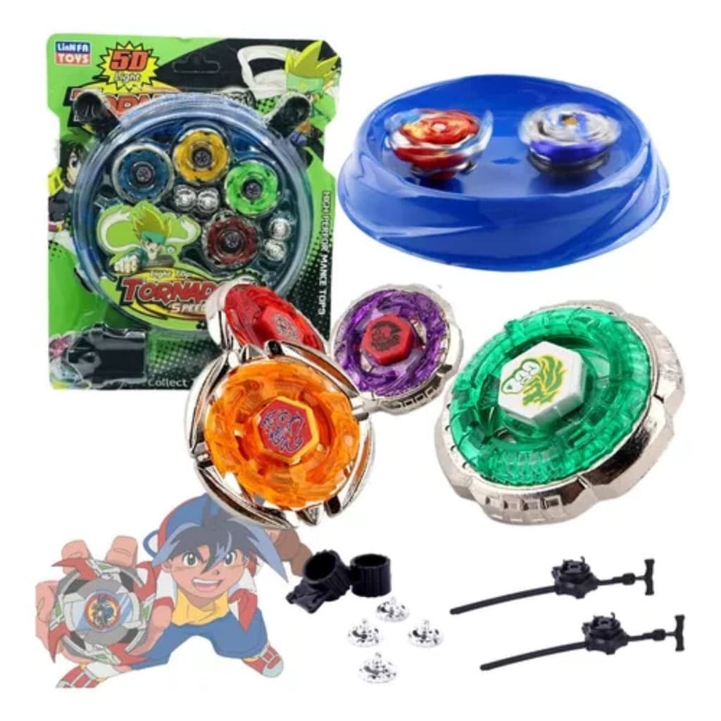 Kit 4 Beyblade Metal Led + Lançador + Arena Promoção