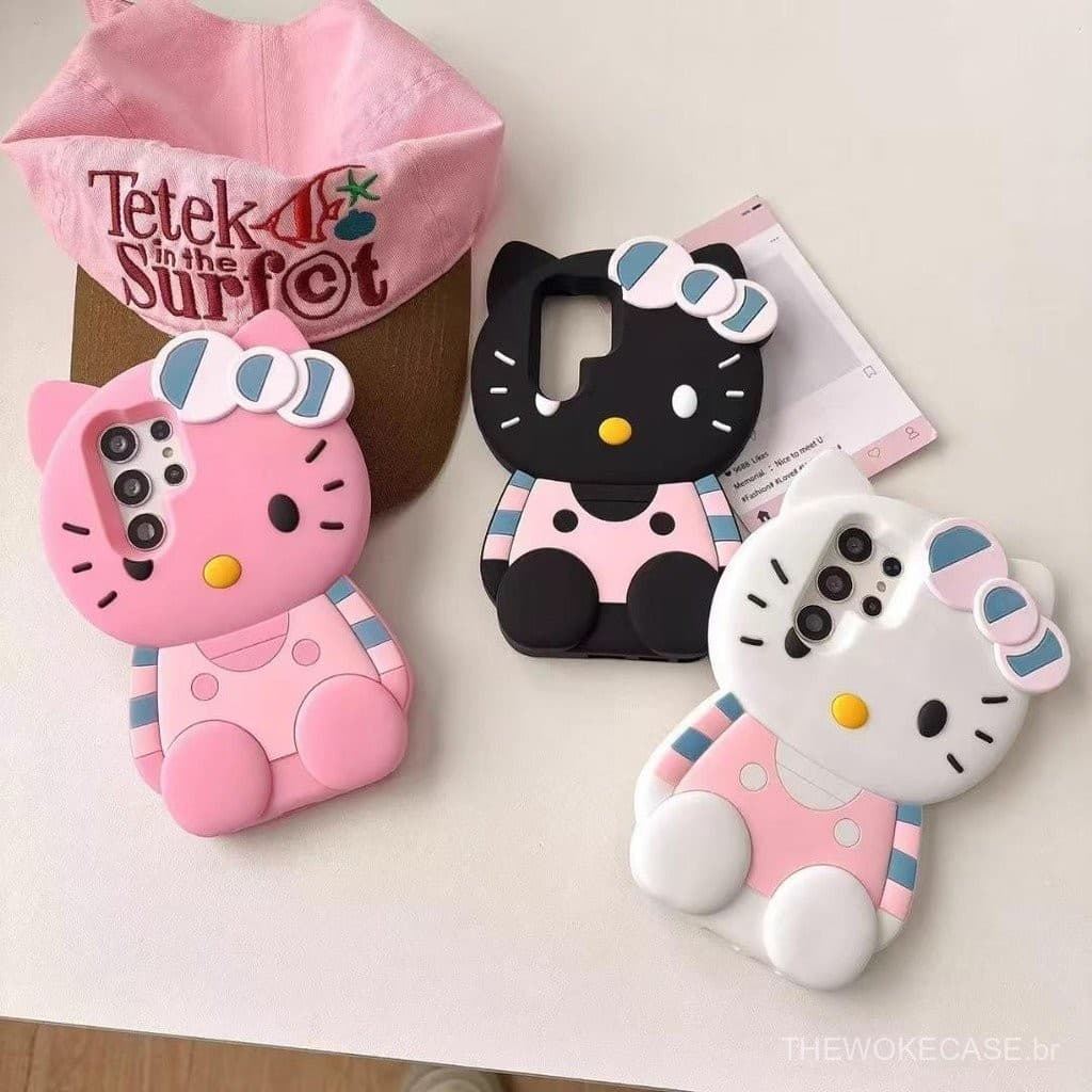 Capa de Telefone com Listras Tridimensionais de Desenho Animado Hello Kitty, para Samsung S23/22 para S25/24ultra Capa d