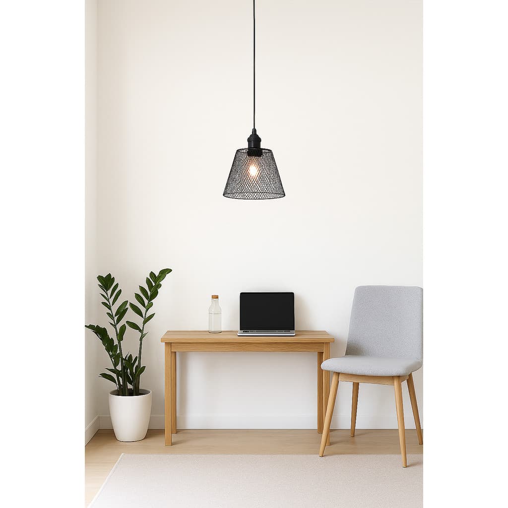 Luminária Pendente Decorativo em Tela Metal Preto 1,50cm