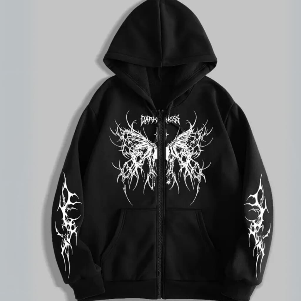 Moletom Ziper Tribal DARK  Borboleta e Mangas Estilizadas Moda Alternativa