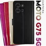 Capa Carteira em Couro Motorola Moto G75 5G com Porta Cartão e Dinheiro Fecho Magnetico Case