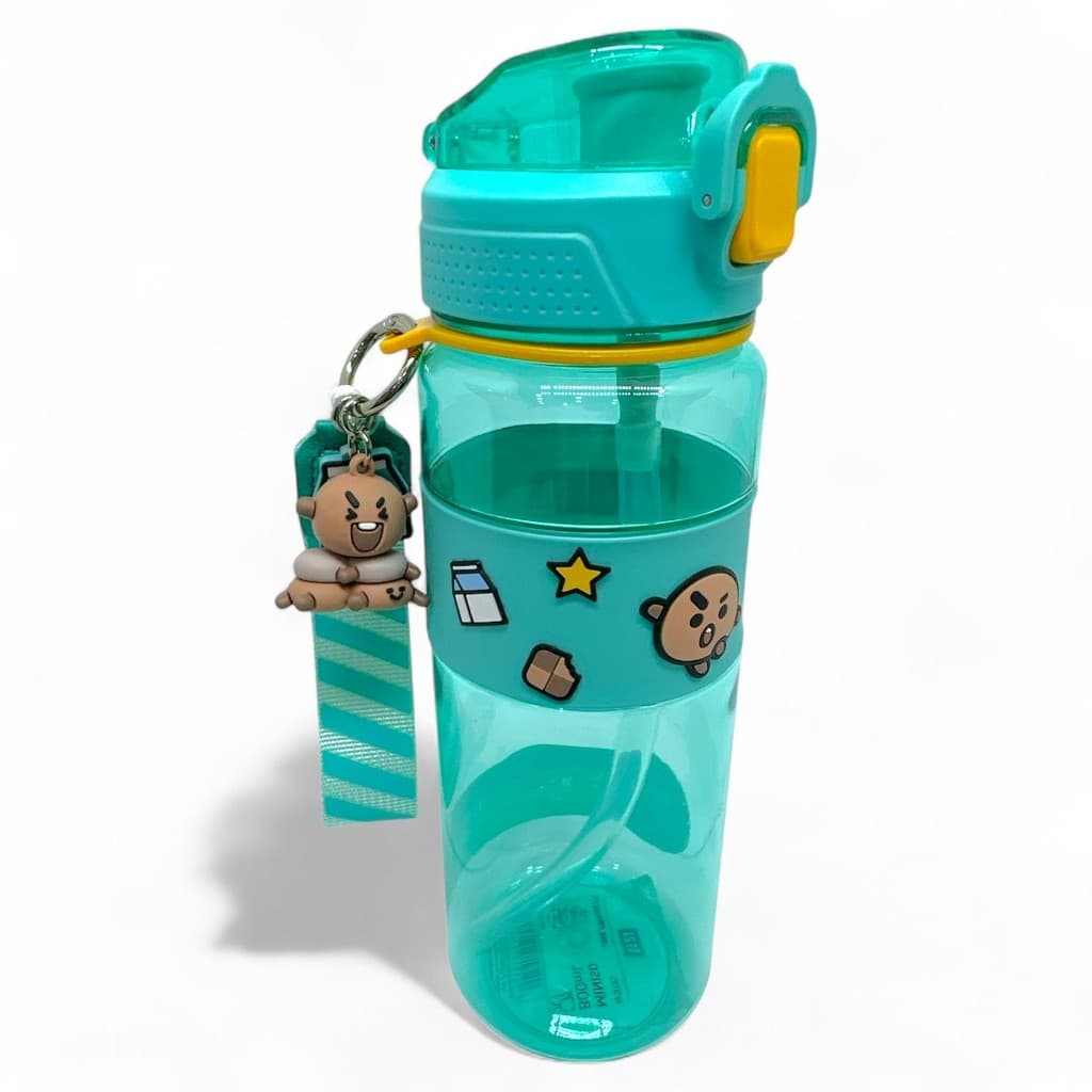 Garrafa Squeeze BT21 Shooky Fofa Com Chaveiro Miniso Fechamento hermético com trava de segurança evitando vazamentos