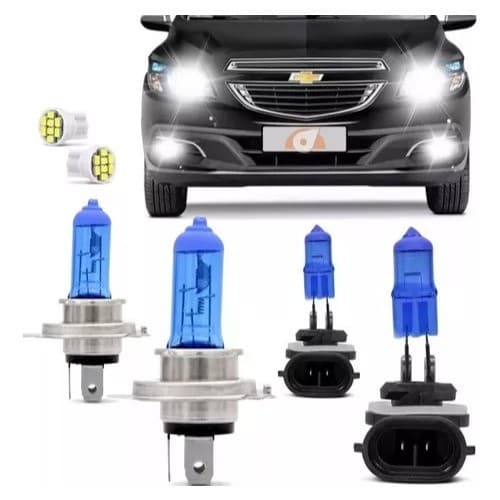 Kit Lâmpadas Onix Prisma 2012/2016 Super Branca Farol Milha H4 H27 T10