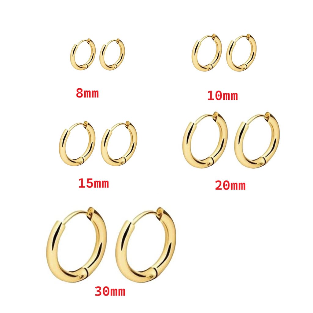 1 par Brinco Argola Fina Vários tamanhos Dourado ou Prata Aço Inoxidável