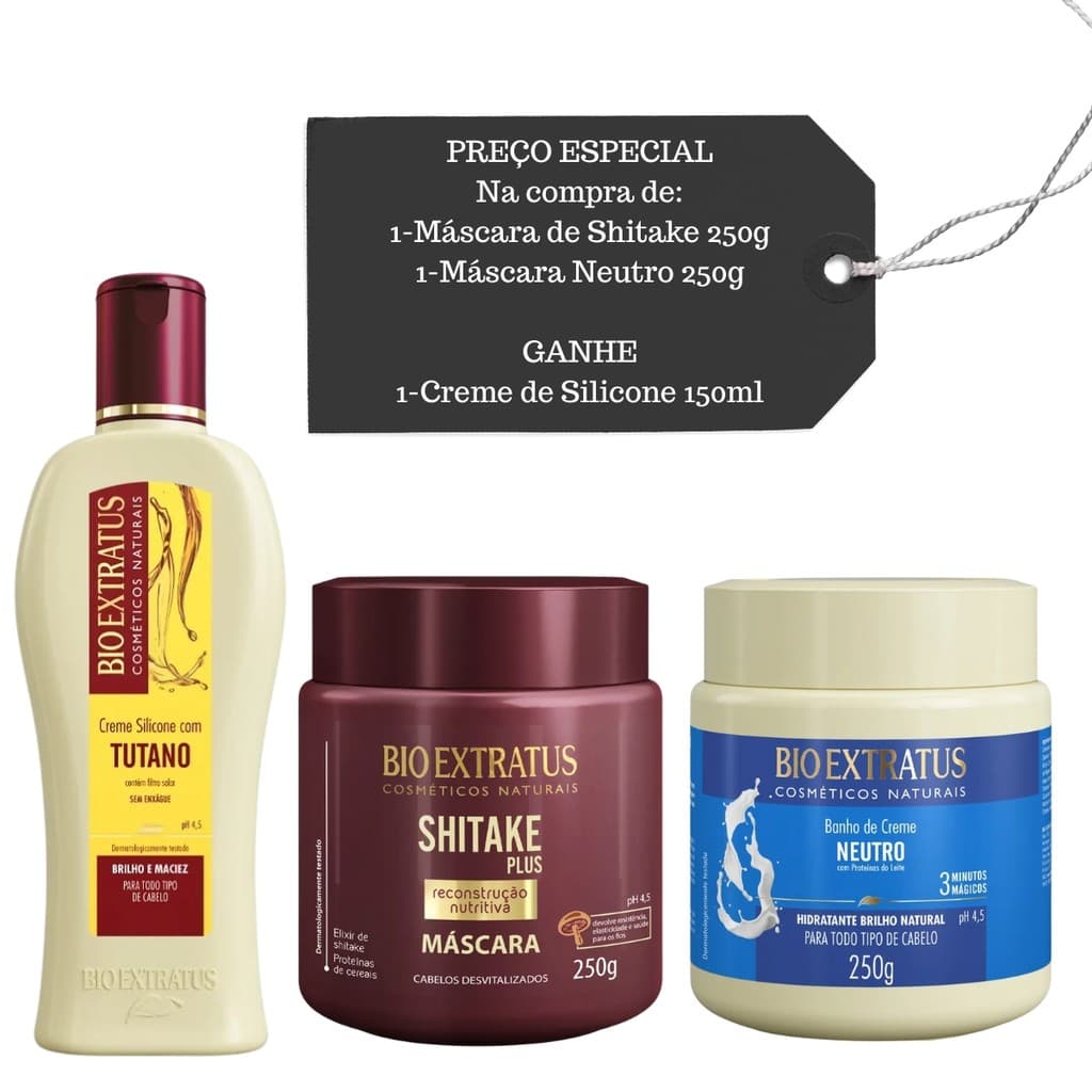 Cronograma Capilar Bio Extratus Neutro e Shitake 250g + Presente Creme De Silicone 150ml