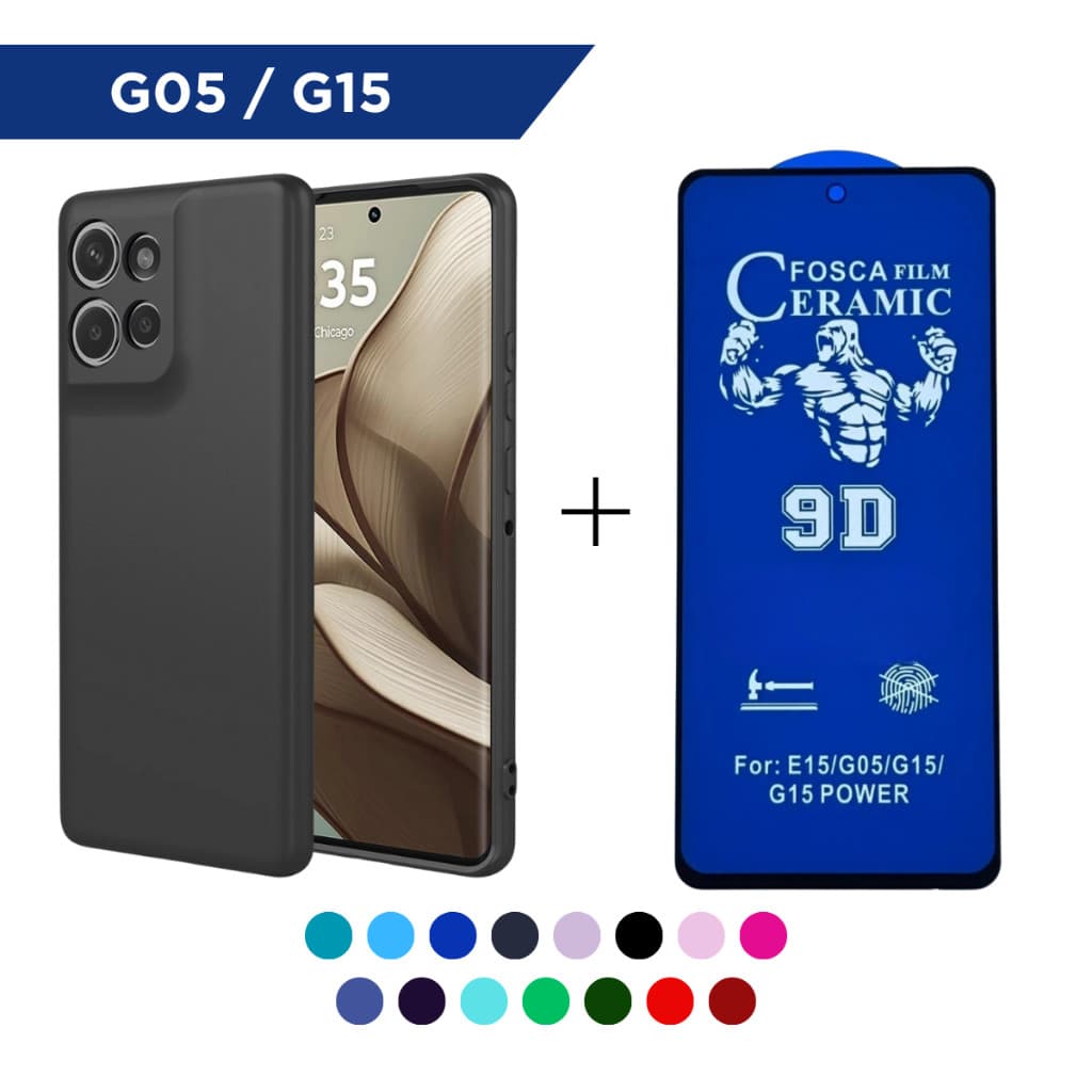 Capa Capinha Silicone Aveludada Case E Película Cerâmica Fosca Privativa Para Motorola Moto G05 G15