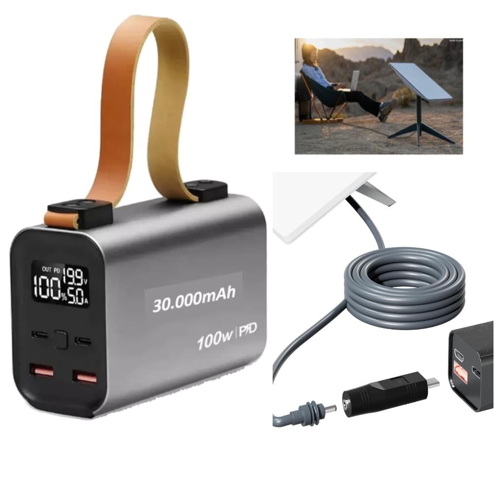 Kit Powerbank Carregador 100Watts - 30.000mha Para Star Link Mini+ Adaptador Cabo Starlink 100w