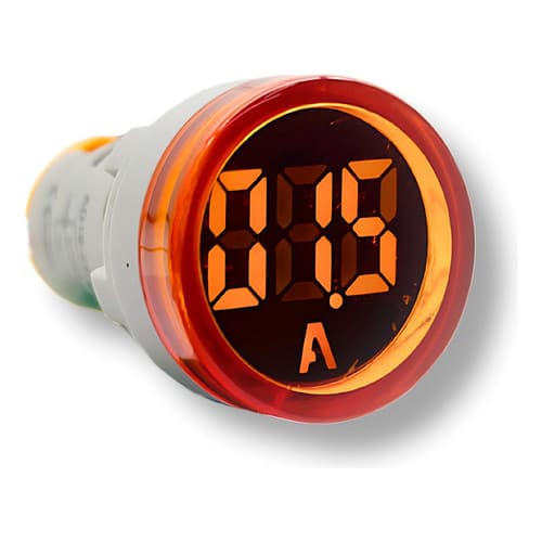Amperímetro Sinaleiro Digital AD101 100A 22mm Amarelo com TC para Painel Elétrico Comando Automação Industrial Máquinas