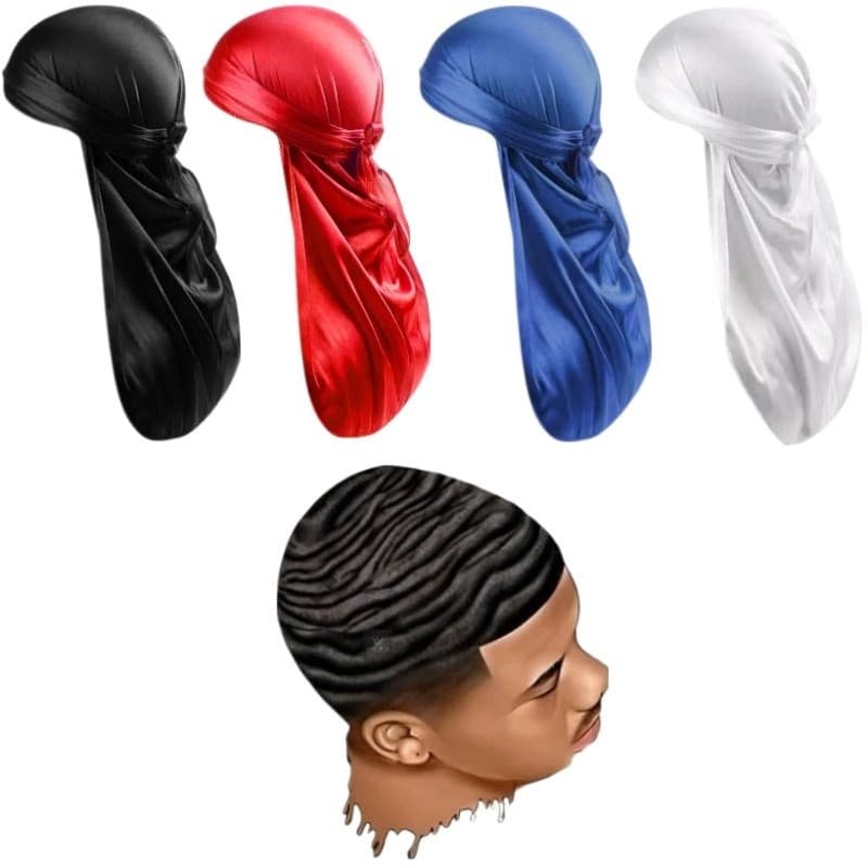Bandana Durag CETIM SILK Preta Touca 360waves Dureg Hiphop Rapper Beehive trap