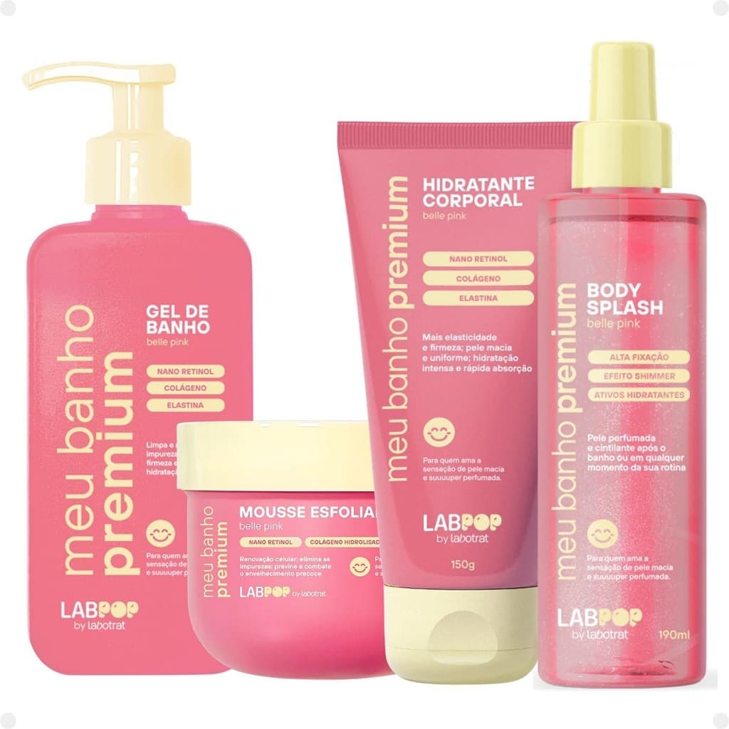 Kit LabPop by Labotrat Belle Pink: Gel de Banho, Esfoliante, Hidratante e Body Splash