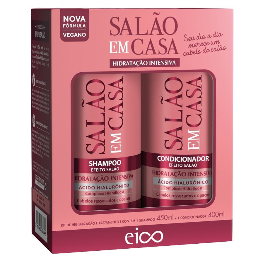 Eico Salão Em Casa Hidratação Intensiva Shampoo Sem Sal 450ml Condicionador Leave-in 400ml