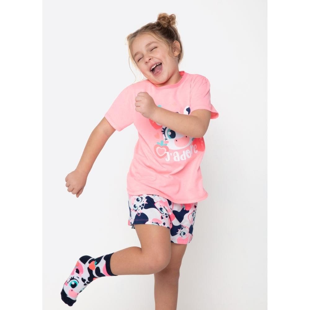 Pijama Manga Curta Algodão Menina Vaca Romântica - Puket