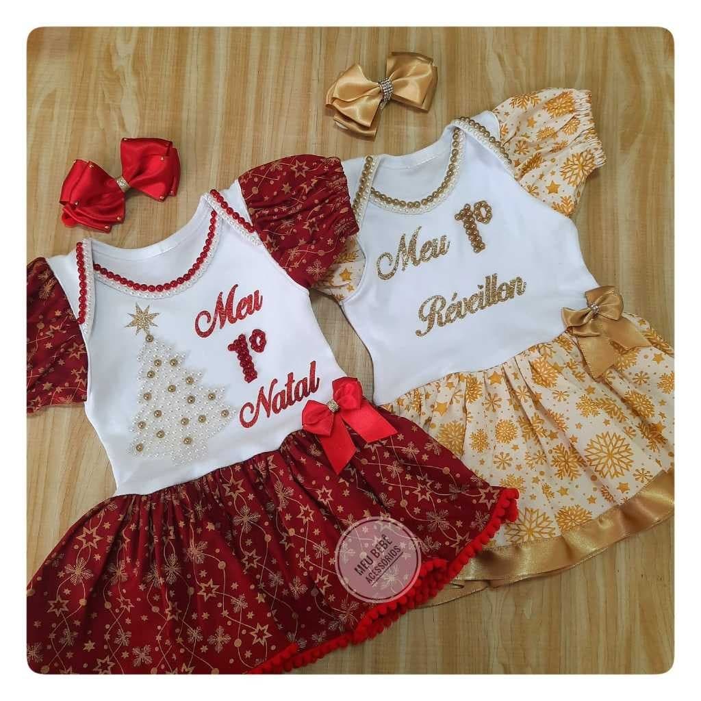 Kit Body Luxo Festa Meu Primeiro Natal Bebê Roupa Personalizado Natalina Menina Roupinha Vestido Infantil Ano Novo