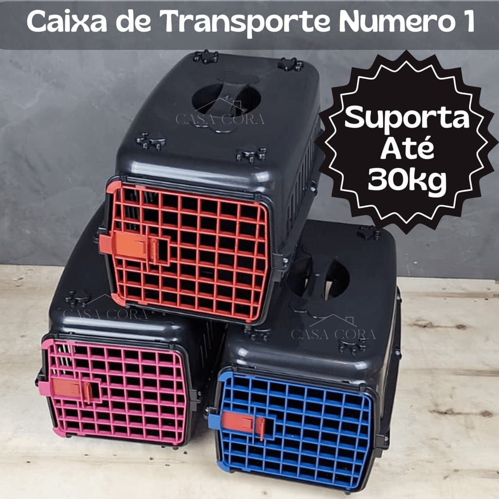 Caixa de Transporte Gato ou Numero 1 Suporta Até 30kg Transporte de Cachorro Colorida Resistente.