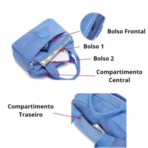 Bolsa Feminina Multifunional Crossbody Nylon Impermeável Resistente
