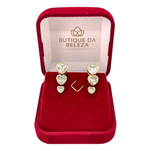 Brinco Folheado Trio Zirconia Coração Degrade Aro
