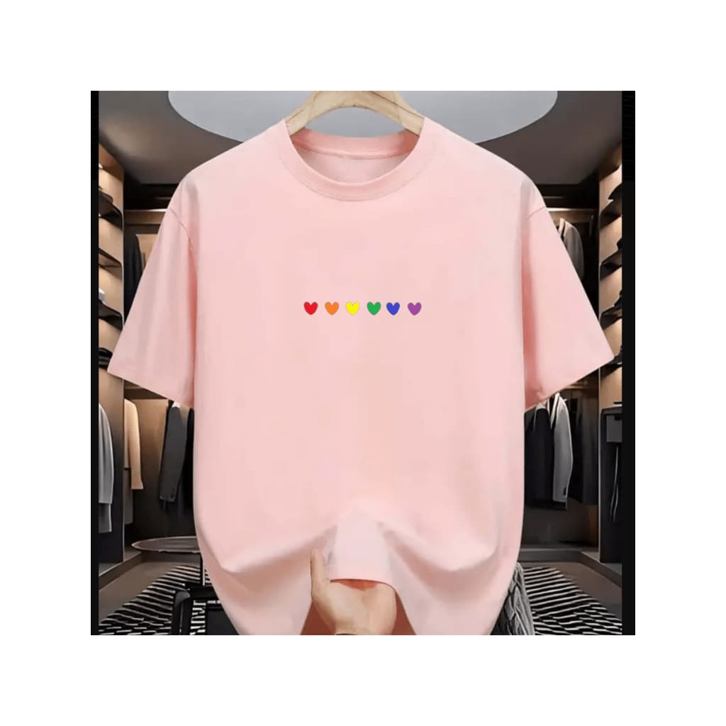Camiseta Feminina Oversized Color corações mini Blusa mulher 100% algodão