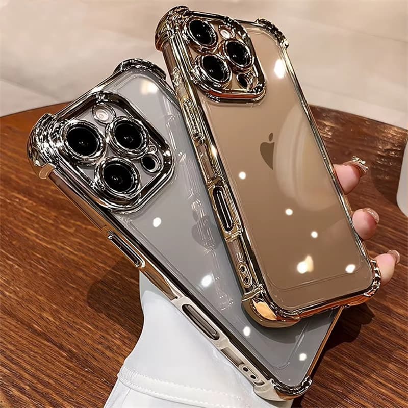 Luxo Chapeamento À Prova De Choque Caso Transparente Para iPhone 17 16 15 11 12 13 14 15 Pro Max Acrílico Capa